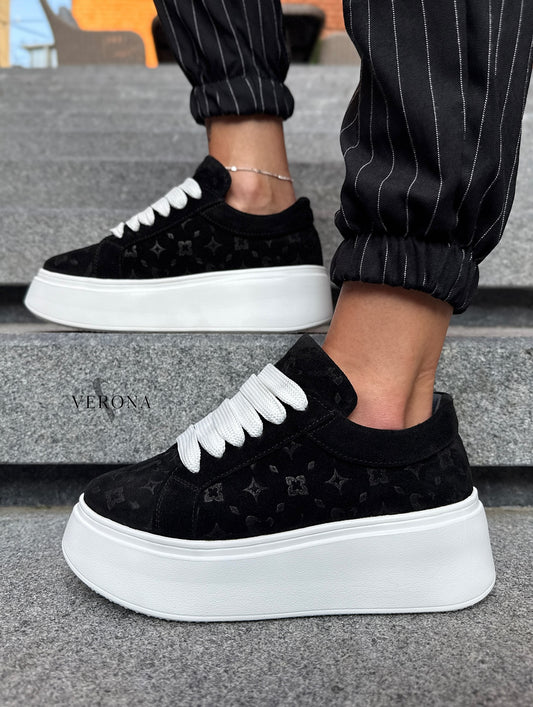 Printed suede soft-soled casual sneakers