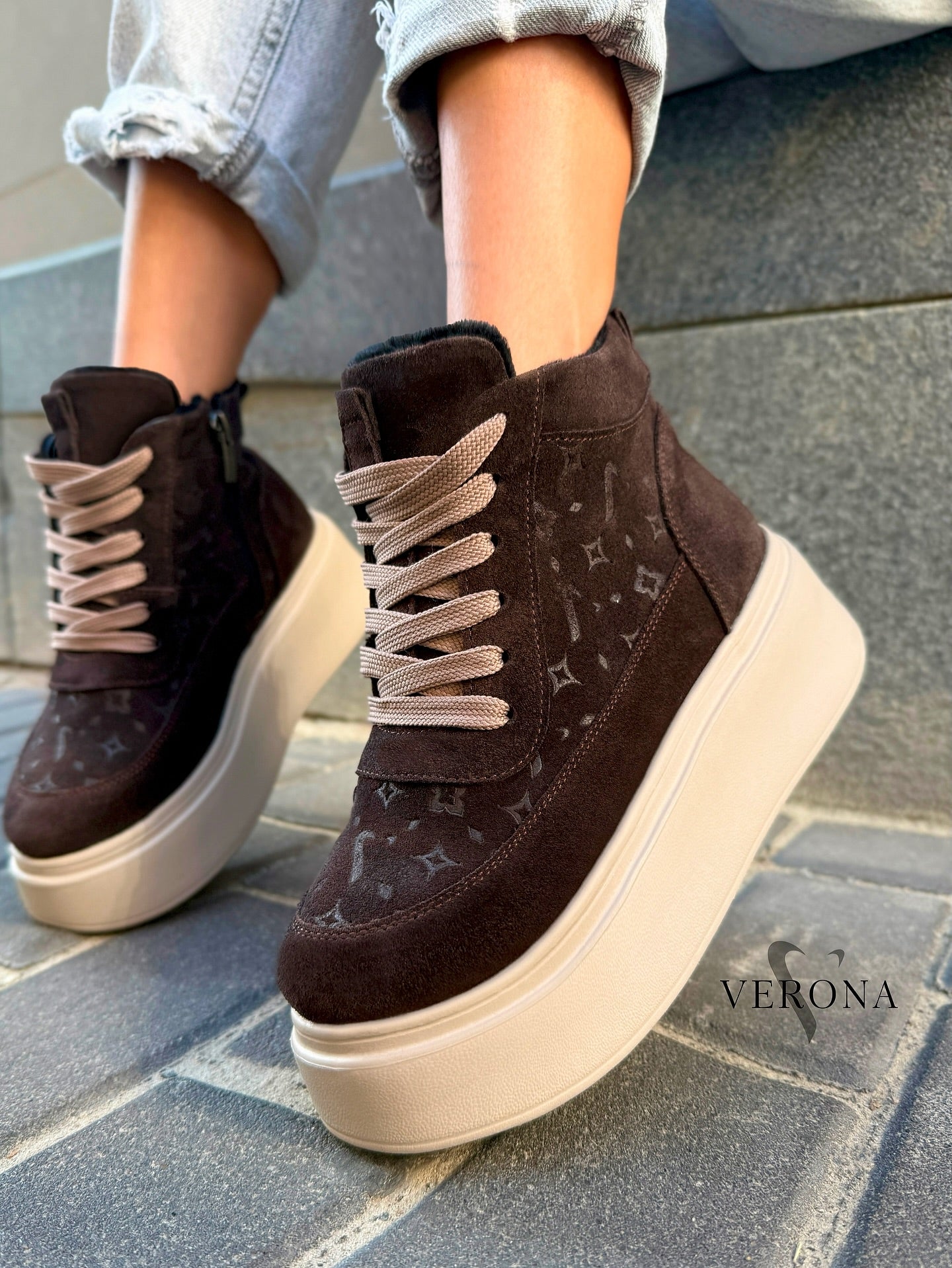 Brown printed velvet loafers