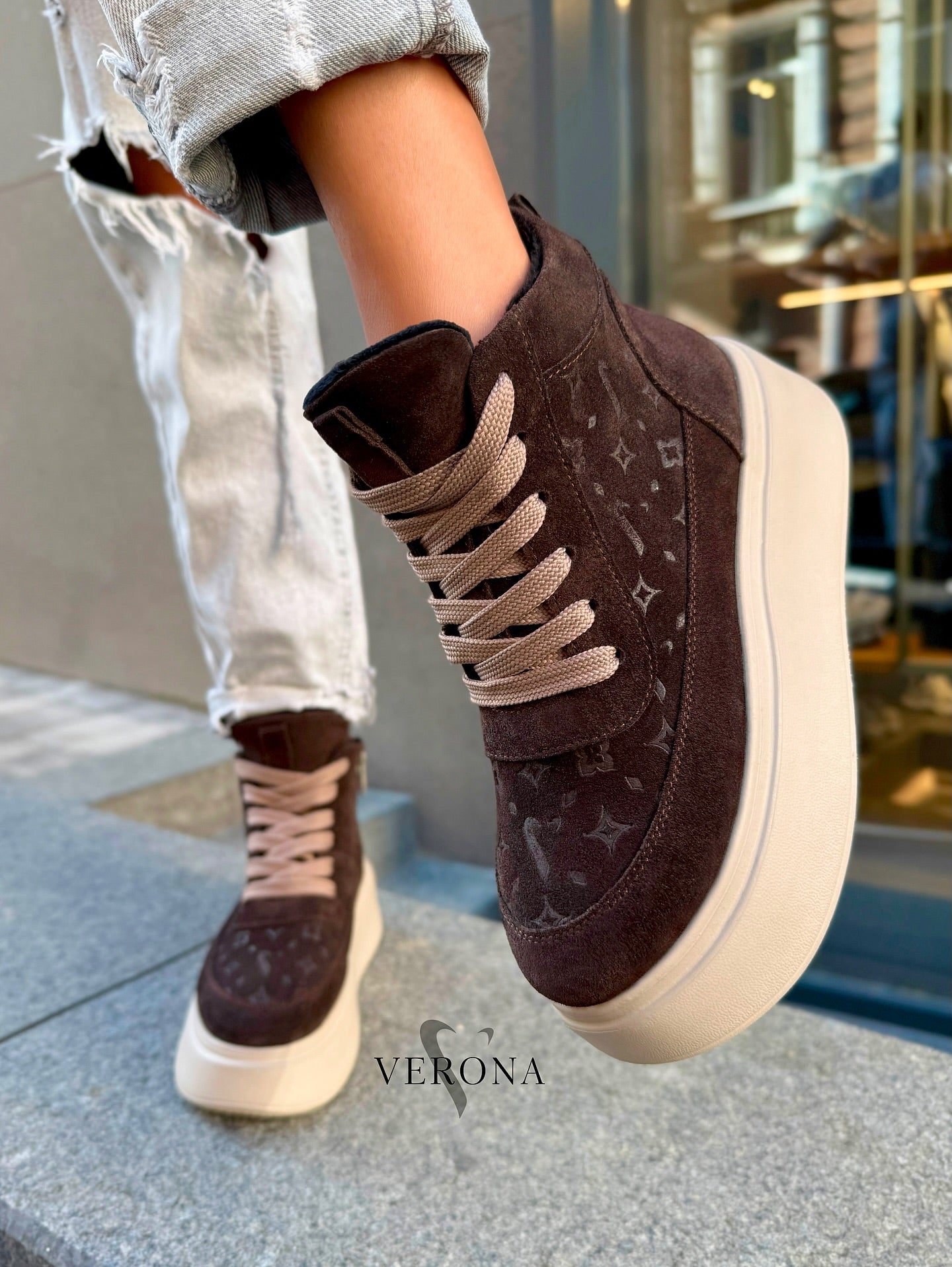 Brown printed velvet loafers